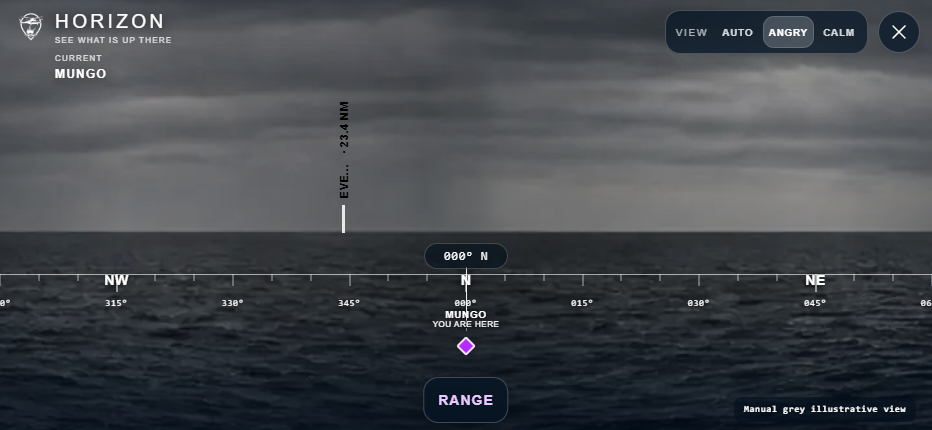Horizon angry view at Mungo with installation marker, bearings and controls