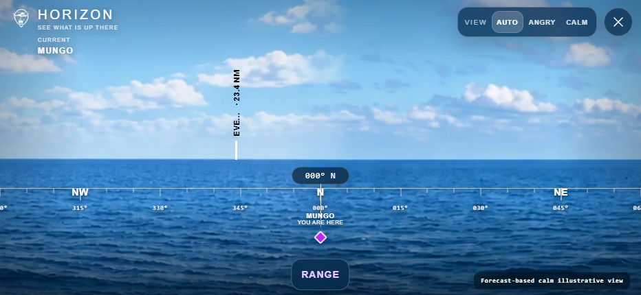 Horizon calm view at Mungo with installation marker, bearings and controls