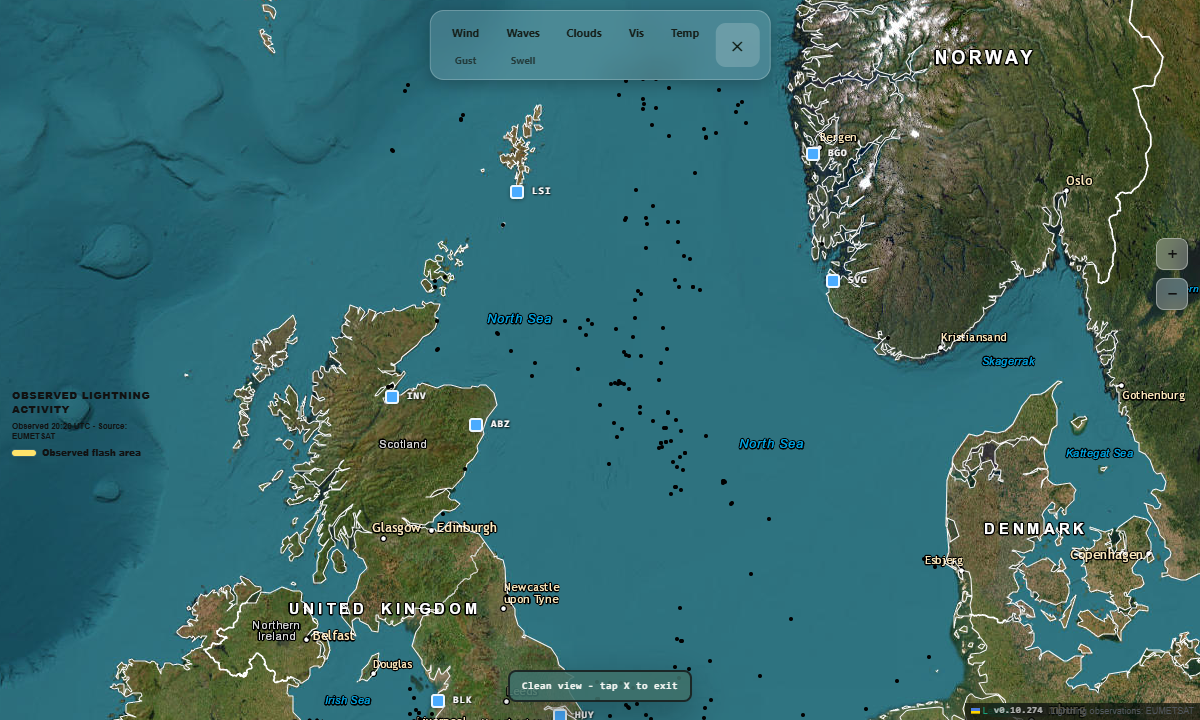 Current CHOPPERS APP EUMETSAT observed lightning layer over the North Sea in Full View