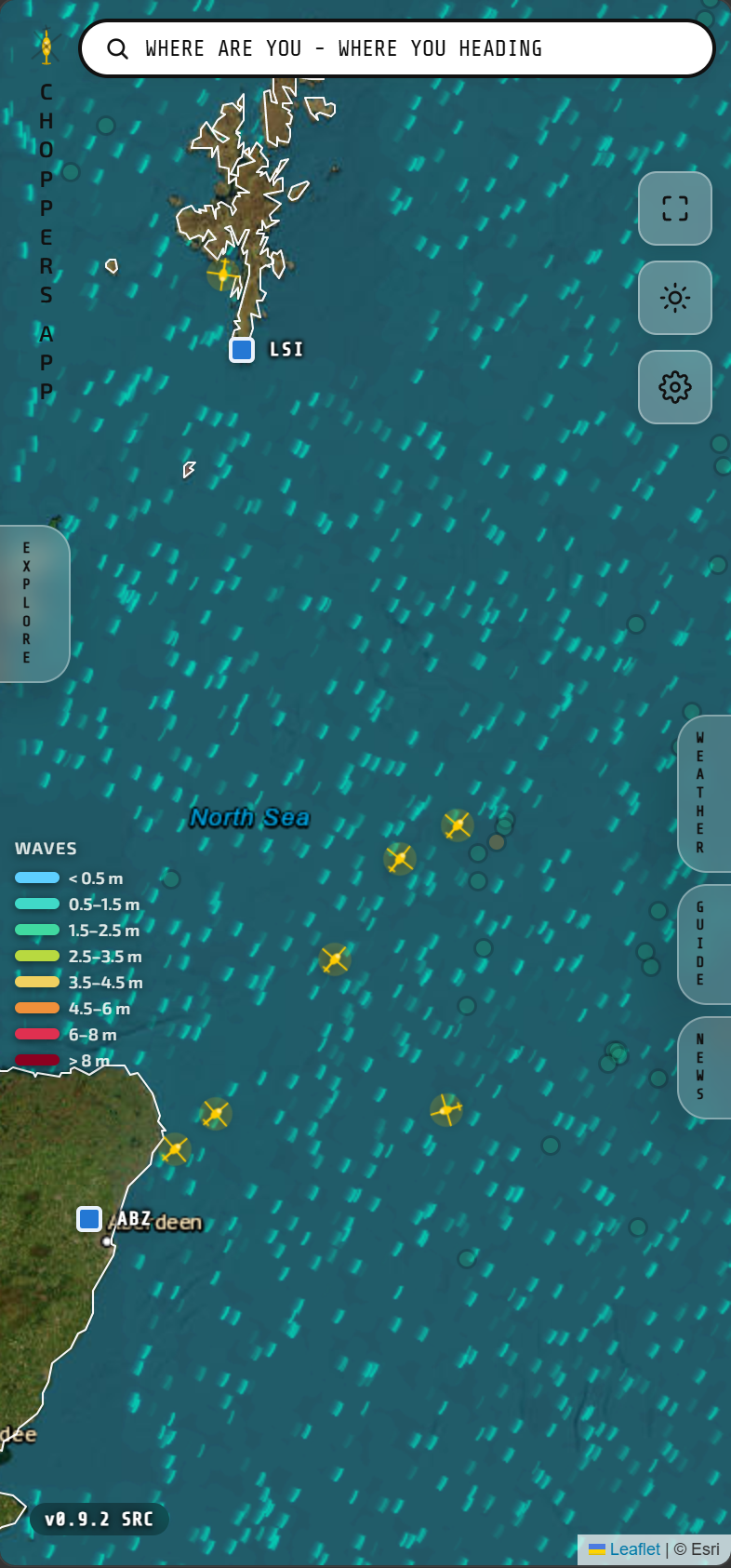CHOPPERS app wave height layer over the North Sea map